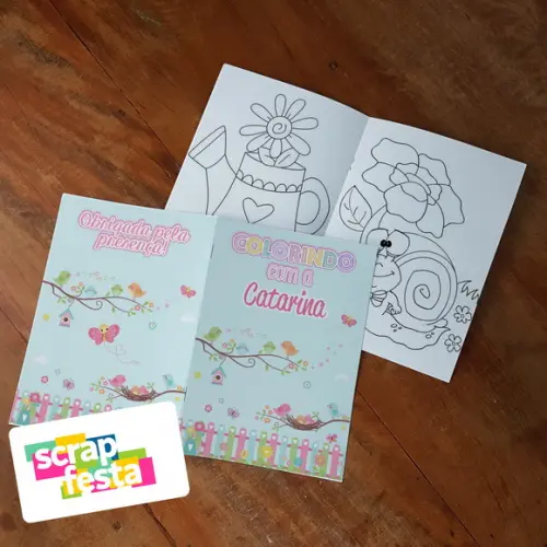 Revista Colorir+embalagem+giz de Cera Festa Jardim Encantado