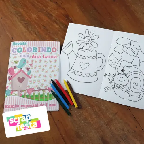 Revista Colorir+embalagem+giz de Cera Festa Jardim Encantado
