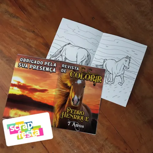 Revista Colorir+embalagem+lápis de Cor Cavalos