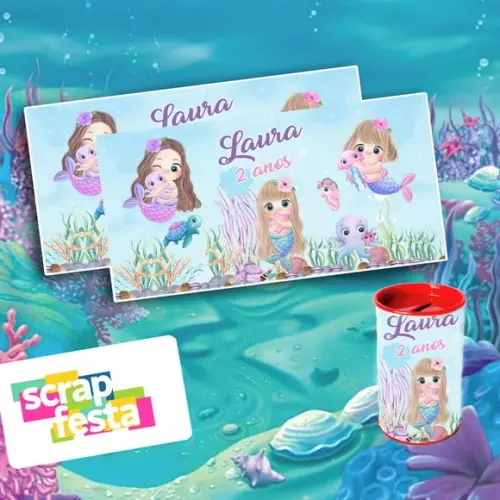 Rótulo Adesivo Personalizado para Cofrinho Sereia Aquarela
