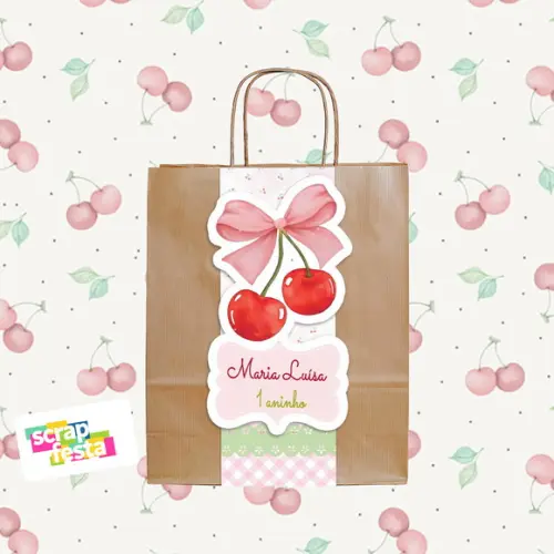 Sacolinha Papel Personalizada Festa Cerejinha Aquarela