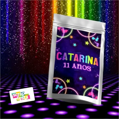 Saquinho Metalizado 14x20 Personalizado Festa Balada Neon