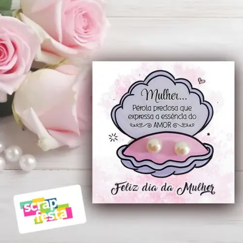 Tag com Brinco de Pérola Lembrancinha Dia da Mulher