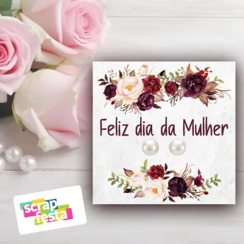 Tag com Brinco de Pérola Lembrancinha Dia da Mulher