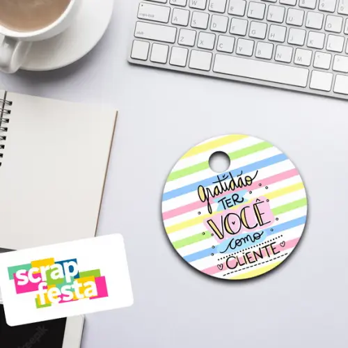 Tag Redonda com Furinho Personalizada Minha Empresa