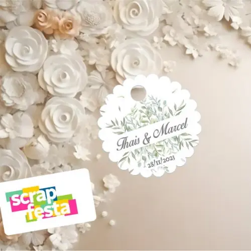 Tag Redonda Escalopada com Furinho Festa Casamento Elegante