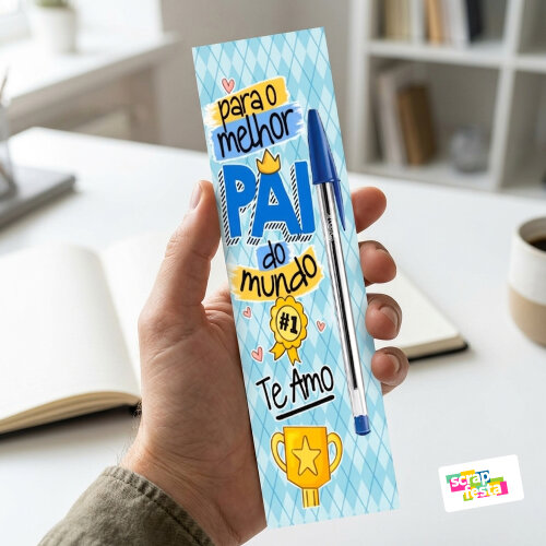 Brinde Marca Página Personalizado e Caneta Azul Dia dos Pais