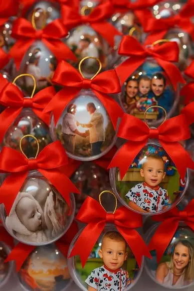 Bolinhas de Natal com Foto, Esferas Personalizadas com Laço