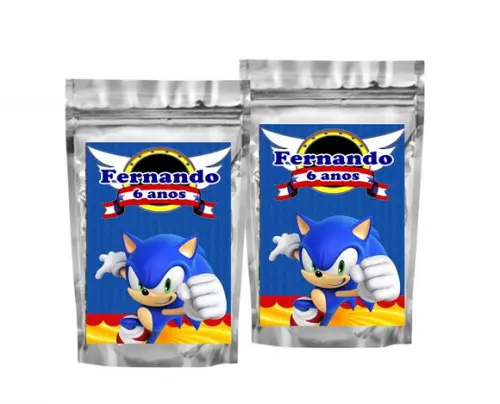 Saquinho Metalizado Sonic Tamanho P - Aniversário