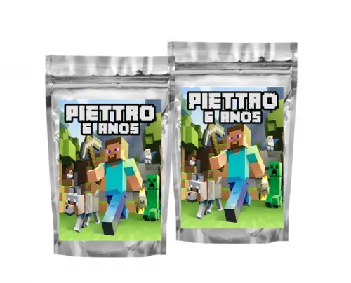 Saquinho Metalizado Minecraft Tamanho P - Aniversário