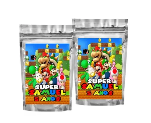 Saquinho Metalizado Super Mário Tamanho P - Aniversário
