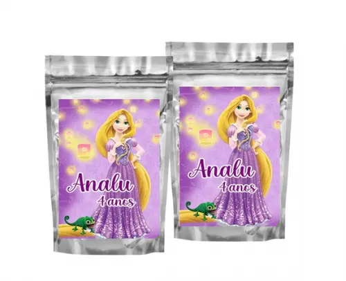 Saquinho Metalizado Rapunzel Tamanho P - Aniversário