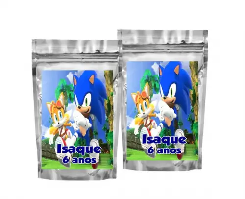 Saquinho Metalizado Sonic Tamanho P - Aniversário