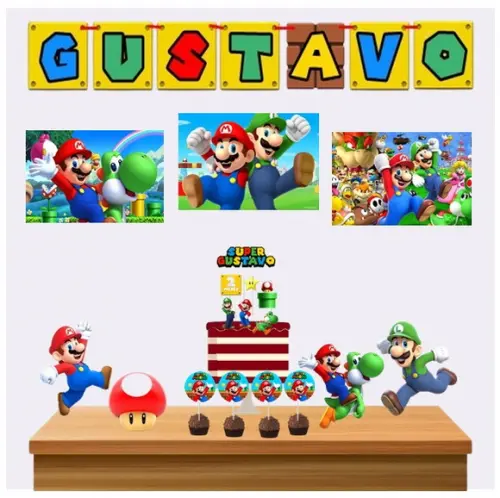Kit Festa Só Um Bolinho Super Mário - Decoração Aniversário