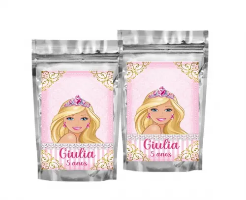 Saquinho Metalizado Barbie Tamanho P - Aniversário