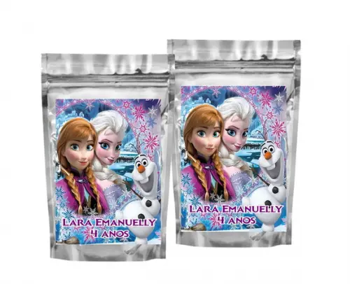 Saquinho Metalizado Frozen Tamanho P - Aniversário