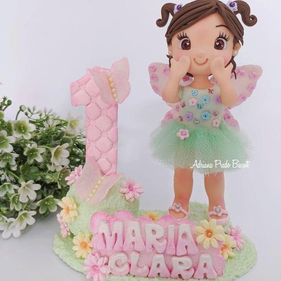 Topo de Bolo em Biscuit Tema Jardim Encantado