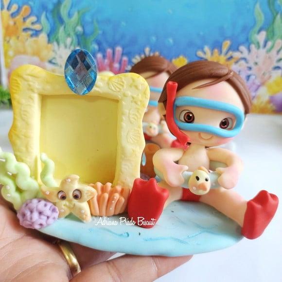 Porta Retrato em Biscuit Fundo do Mar