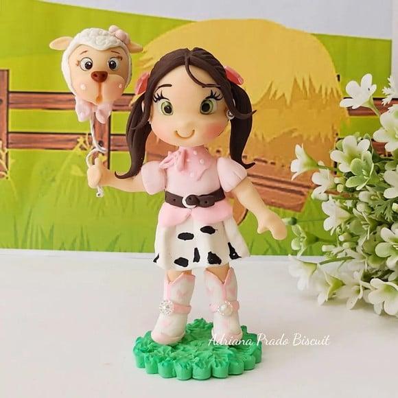 Apliques em Biscuit Menina Fazendeira
