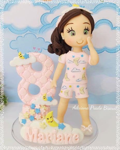 Topo de Bolo em Biscuit Festa do Pijama