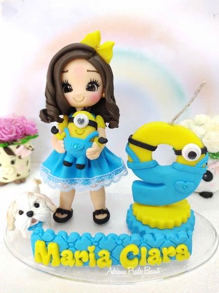 Topo de Bolo em Biscuit Minions