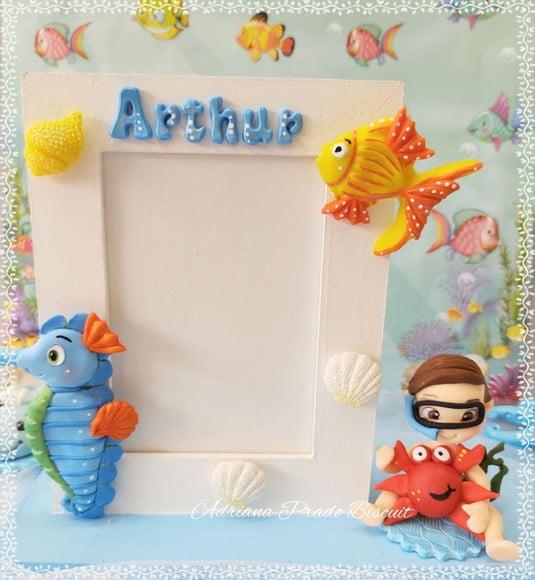 Porta Foto 9x13 mdf Fundo do Mar Personalizado em Biscuit
