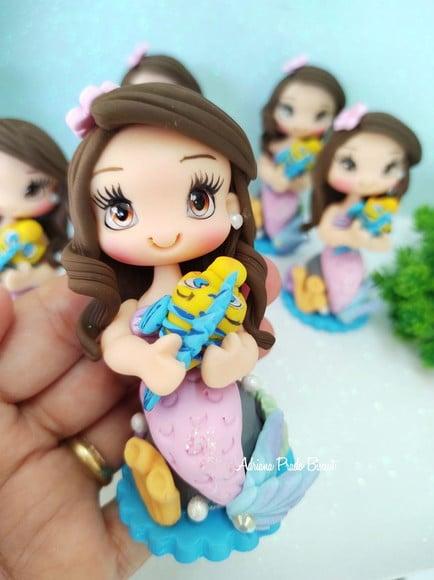 Apliques em Biscuit Tema Sereia com Peixinho