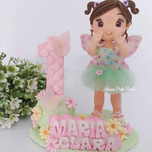 Topo de Bolo em Biscuit Tema Jardim Encantado