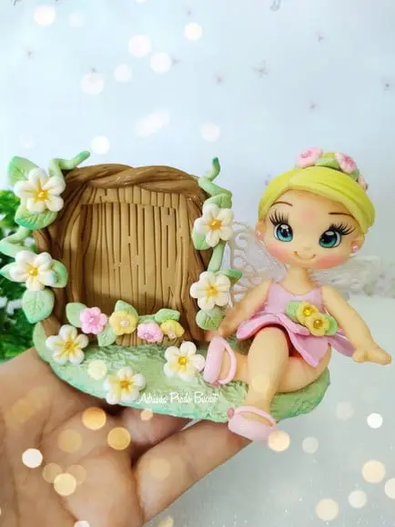 Porta Retrato em Biscuit Jardim das Fadas