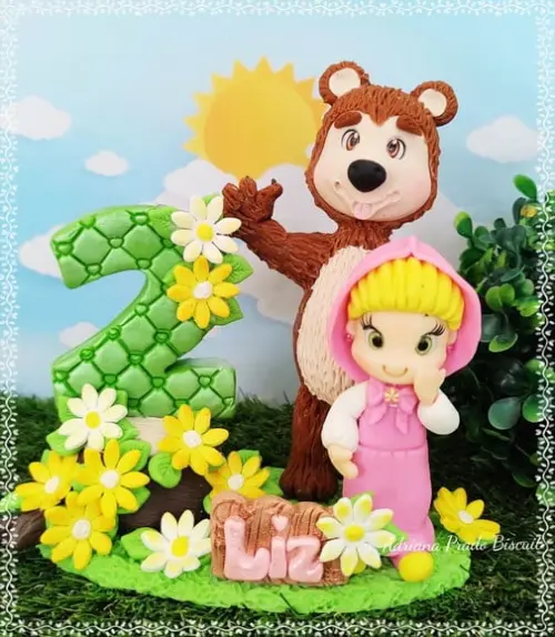 Topo de Bolo em Biscuit Marcha e o Urso