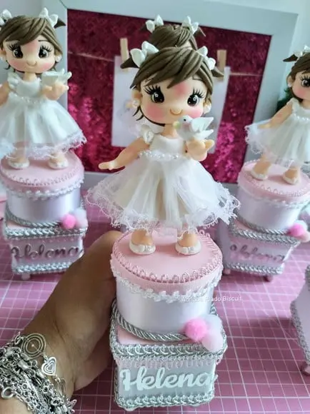 Caixa Dupla Personalizada de Luxo Batizado Menina