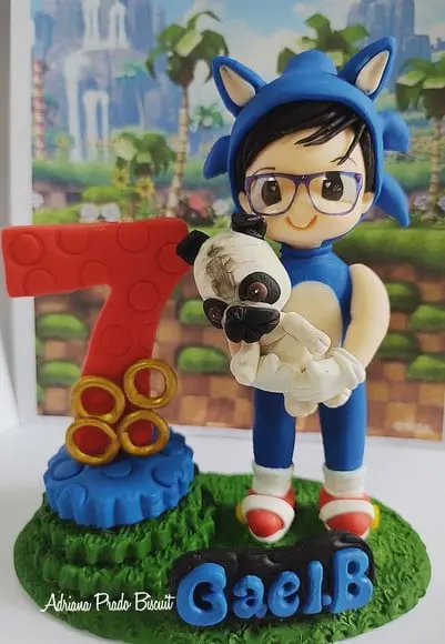Topo de Bolo Personalizado em Biscuit Menino Sonic