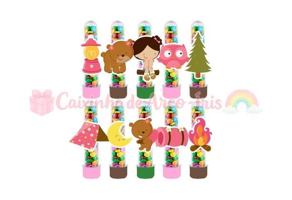 Tubetes com Apliques 3d: Acampamento Menina