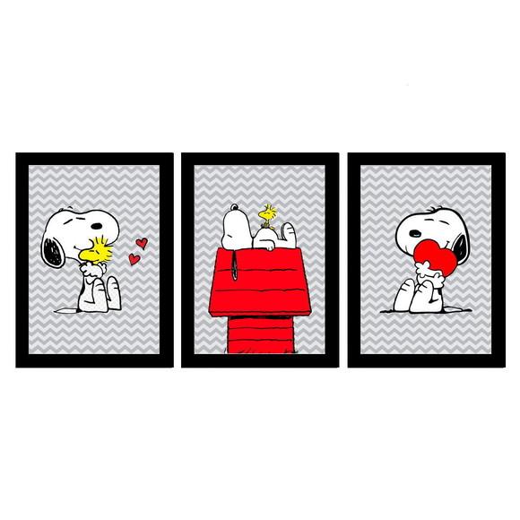 3 Quadros com Moldura - Snoopy