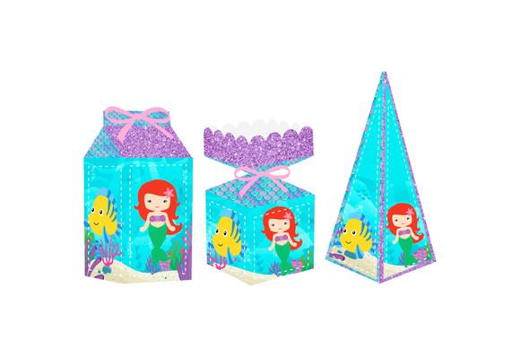Caixa Milk / Meia Bala / Pirâmide - Pequena Sereia Cute