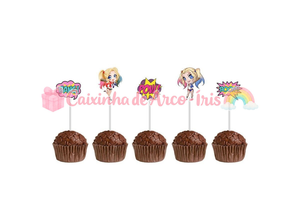 100 Forminhas / Toppers: Arlequina Cute