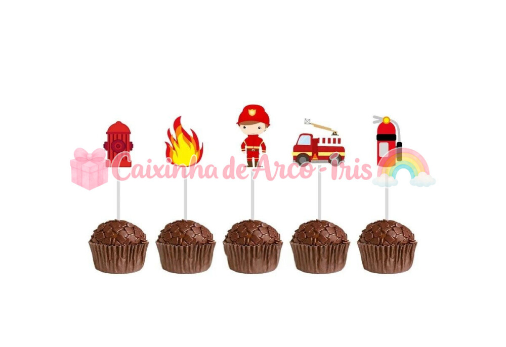 100 Forminhas / Toppers: Bombeiro
