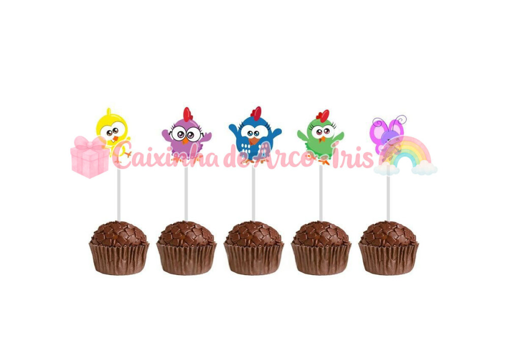 100 Forminhas / Toppers: Galinha Pintadinha Mini
