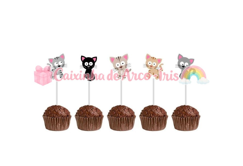 100 Forminhas / Toppers: Gatinho