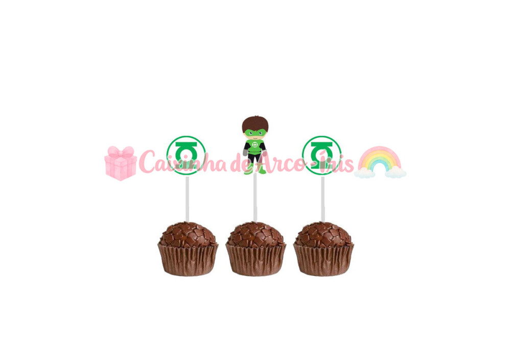 100 Forminhas / Toppers: Lanterna Verde Cute