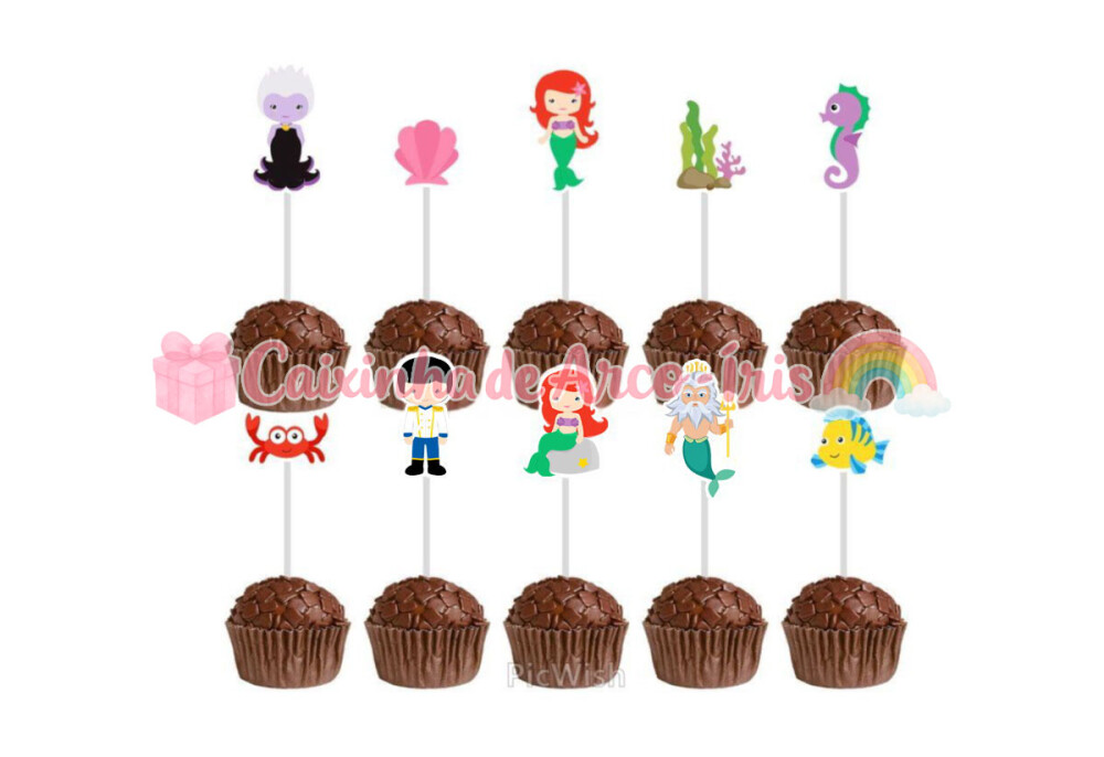 100 Forminhas / Toppers: Pequena Sereia Cute