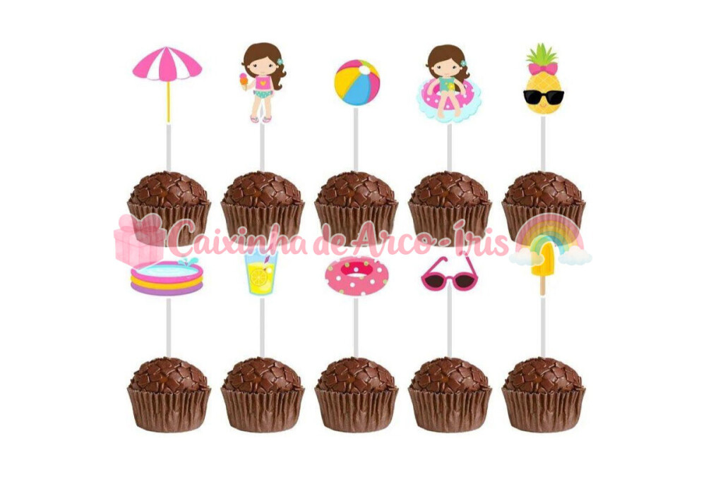 100 Forminhas / Toppers: Pool Party Menina