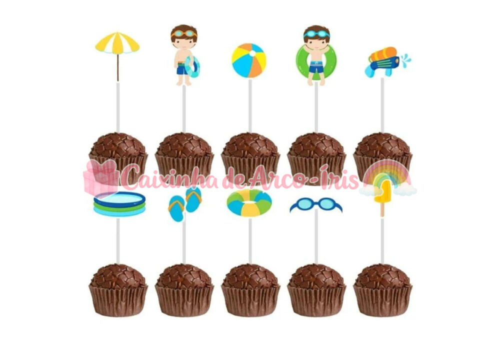 100 Forminhas / Toppers: Pool Party Menino