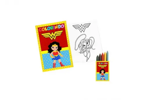 Livro de Colorir com Giz de Cera - Mulher Maravilha Cute