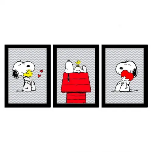 3 Quadros com Moldura - Snoopy