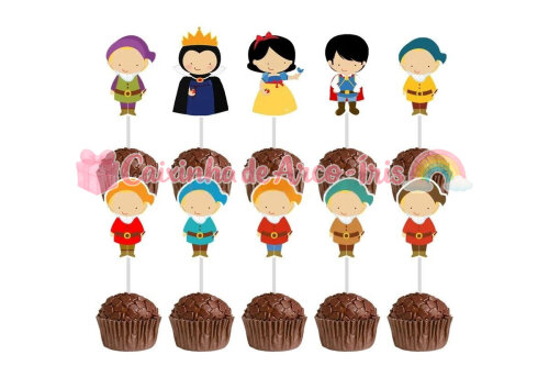100 Forminhas / Toppers: Branca de Neve Cute