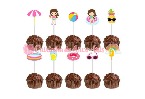 100 Forminhas / Toppers: Pool Party Menina