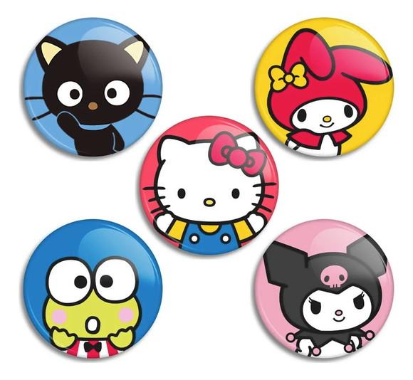 Kit 5 Bottons Hello Kitty Kuromi My Melody Sanrio Kawaii