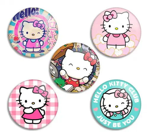 Kit com 5 Bottons Sanrio Hello Kitty Kuromi My Melody Kawaii
