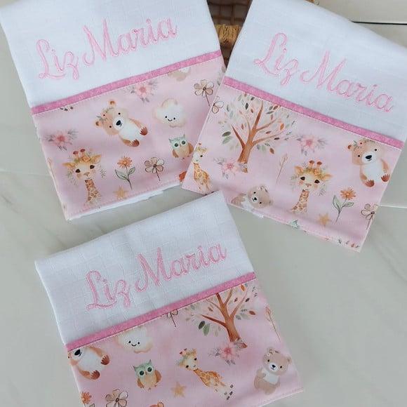 Kit Fralda Ombro e Boca Bordado o Nome